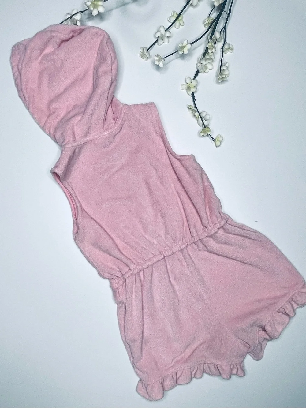 Janie and Jack Light Pink Hooded Terry Romper